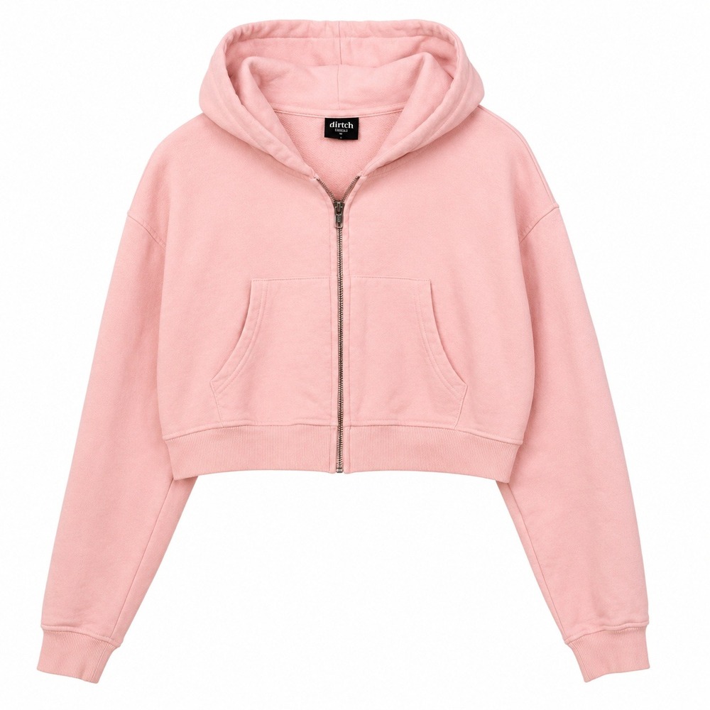 Ditch LA Women Pink Cropped Full Zip Hoodie Sweatshirt Medium Cotton